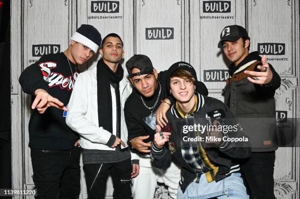 Singers Zabdiel de Jesús, Erick Brian Colón, Richard Camacho, Christopher Velez, and Joel Pimentel of the band CNCO visits Build Studio on April 01,...