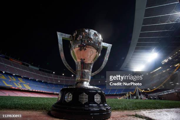 The League Champion trophy after the La Liga match between FC Barcelona and Levante UD at Camp Nou on April 27, 2019 in Barcelona, Spain.