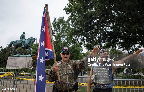 White supremacists in Emancipation Park prior to the Unite the Right rally in Charlottesville,Virginia, August 12, 2017.