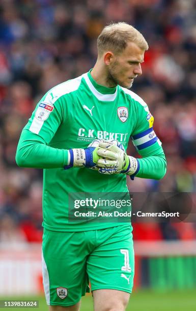 Barnsley's Adam Davies during the Sky Bet League One match between Barnsley and Blackpool at Oakwell Stadium on April 27, 2019 in Barnsley, United...