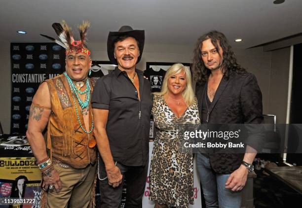 Felipe Rose, Randy Jones, Samantha Fox and Constantine Maroulis attend the Chiller Theatre Expo Spring 2019 at Parsippany Hilton on April 27, 2019 in...