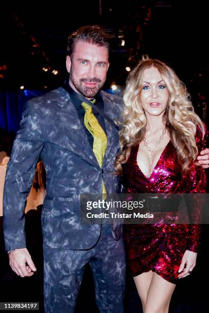 Dolly Buster and her boyfriend Mike during the Goldene Sonne Award 2019 on April 27, 2019 in Kalkar, Germany.