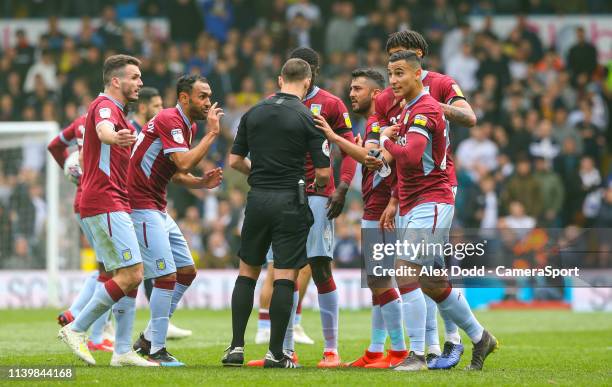 Aston Villa's Anwar El Ghazi can't believe he's been shown a red card during the Sky Bet Championship match between Leeds United and Aston Villa at...