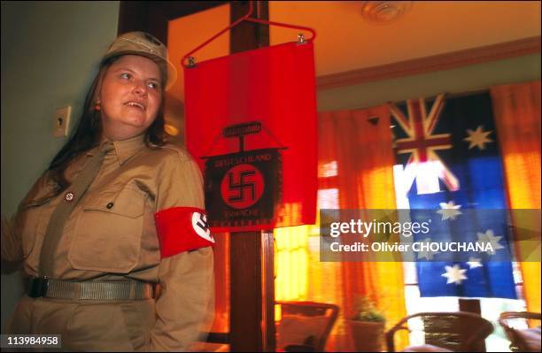 Amongst Australia's neo nazis in Sydney, Australia in 2001-A rare female follower of Palmer's party.