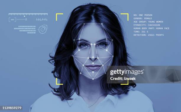 facial recognition technology - biometria imagens e fotografias de stock