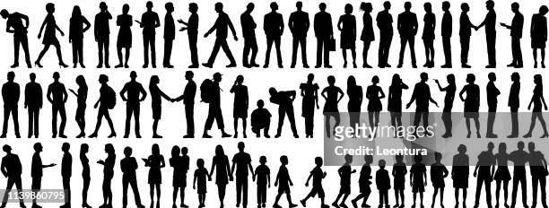 highly detailed people silhouettes - clip art family stock illustrations