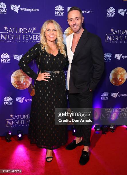 Faye De Lanty and Donny Galella attends opening night of Saturday Night Fever at Lyric Theatre, Star City on April 02, 2019 in Sydney, Australia.