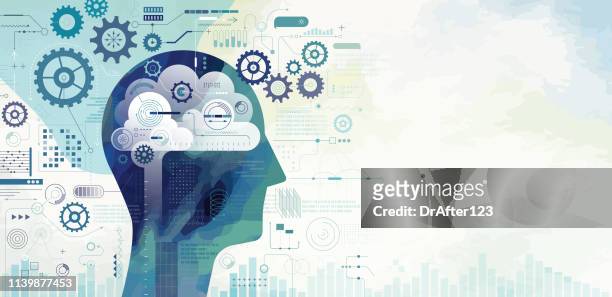 artificial intelligence learning - human head stock illustrations