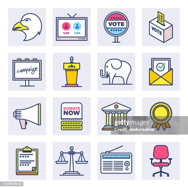 election & electoral outcome flat line style vector icon set - senate stock illustrations