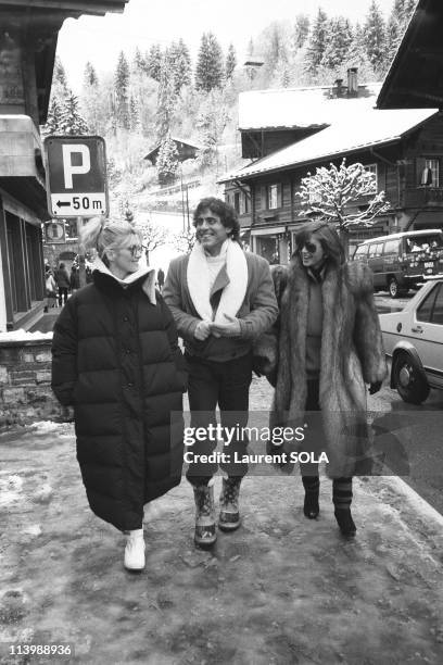 Olivia Newton-John and Victoria Principal In Switzerland On December 26, 1984-Olivia Newton-John,Victoria Principal and her husband on winter...