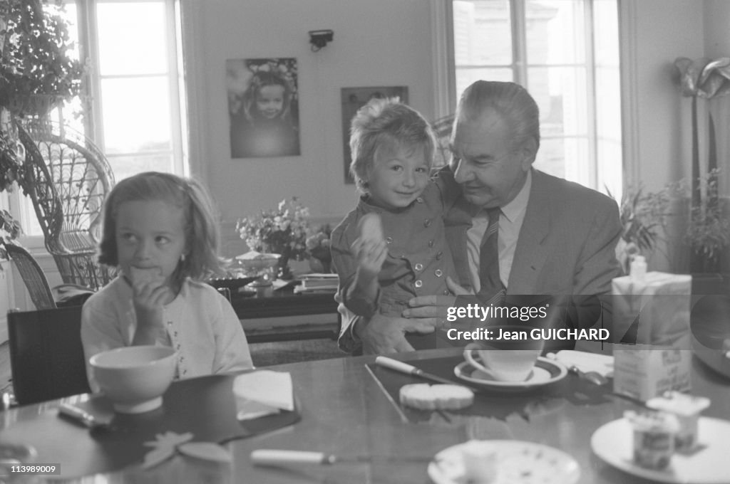 Start of the school year for Rene Monory's grandchildren in Loudun, France on September 05, 1986-