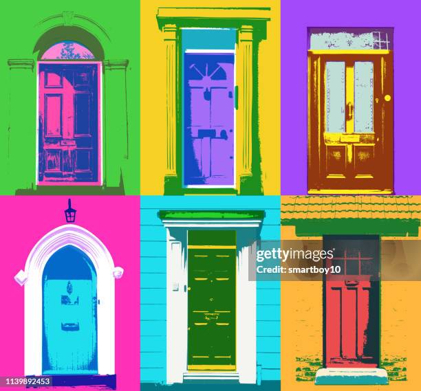 front doors - multiple doors stock illustrations