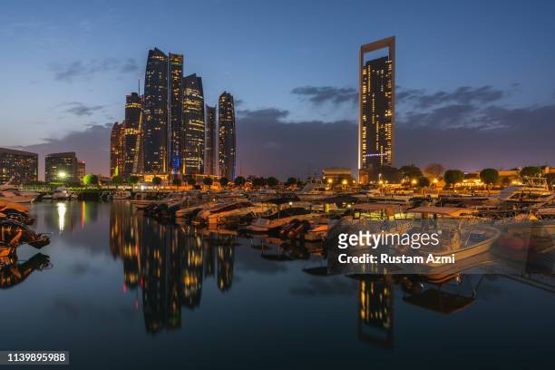 Abu Dhabi,UAE The General view of Abu Dhabi city at Sunset on April 26, 2018 in Abu Dhabi, United Arab Emirates.