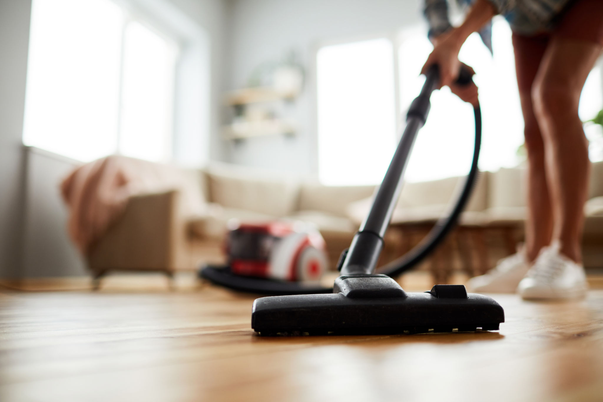 vacuuming floor