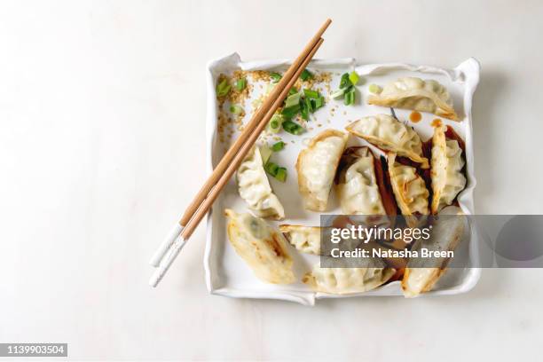 dumplings gyozas potstickers - gyoza foto e immagini stock