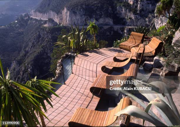 The Eze exotic garden in the Alpes Maritimes region In Eze, France On March 04, 2004-Recreation Area facing the sea.