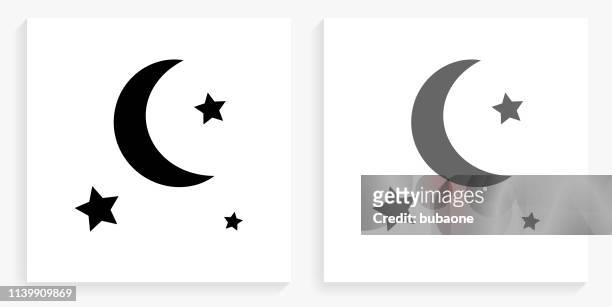 stars & moon black and white square icon - moon and stars stock illustrations