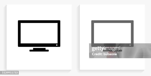 monitor black and white square icon - bildschirm stock-grafiken, -clipart, -cartoons und -symbole