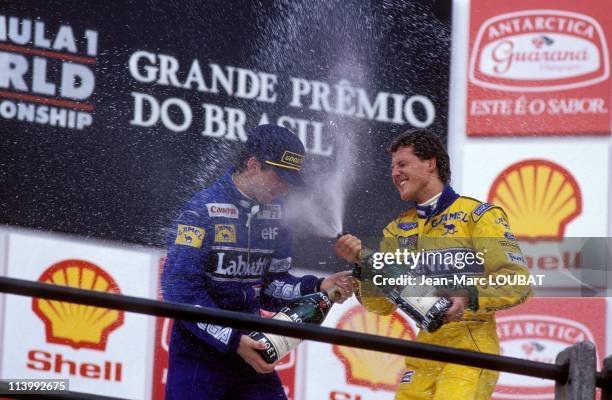 Formula 1: Grand Prix: in Sao Paulo, Brazil on March 28, 1993-Michael Schumacher and Damon Hill.