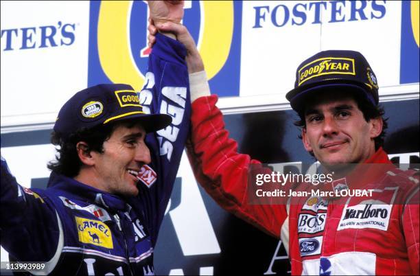 Formula 1: Australian Grand Prix:victory Ayrton Senna in Adelaide, Australia on November 07, 1993-Alain Prost and Ayrton Senna.