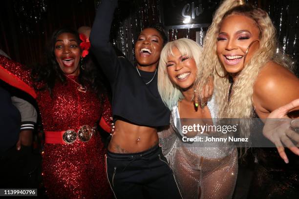 Tina Douglas, HoodCelebrityy, Shia Douglas, and Ashanti attend Shia's 30th Birthday Celebration at The Magic Hour on March 30, 2019 in New York City.
