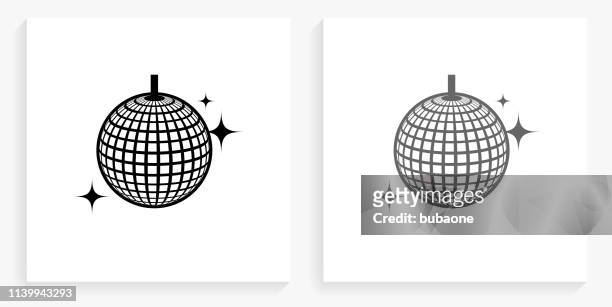 ilustrações de stock, clip art, desenhos animados e ícones de glittering disco ball black and white square icon - globo espelhado