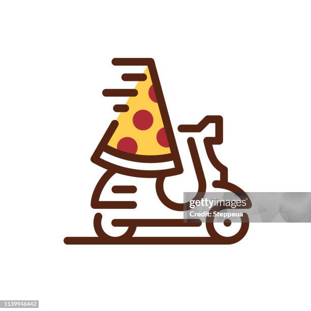 pizza lieferung - moped stock-grafiken, -clipart, -cartoons und -symbole