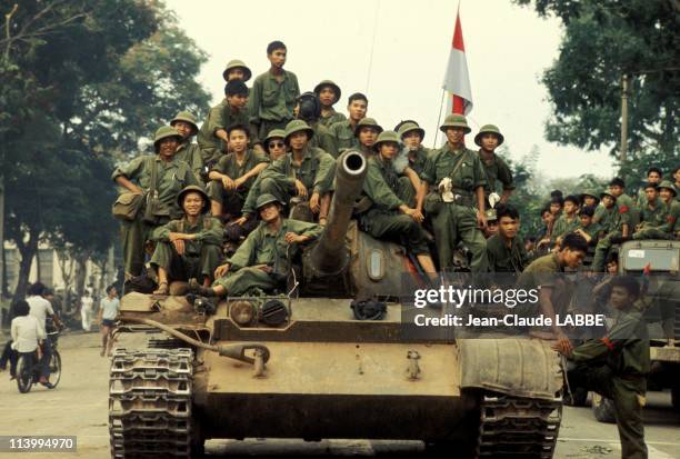 The Fall of Ho Chi Minh, Vietnam in April, 1975-In front of Presidential Palace gate.