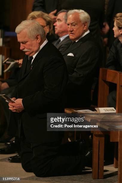 Funeral Ceremony of Cardinal Lustiger In Paris, France On August 10, 2007-Former President of Poland Lech Walesa and Christian Poncelet. Cardinal...