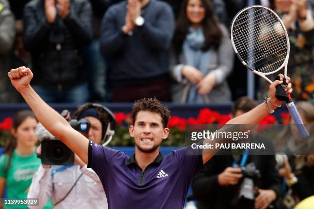 Austria's Dominic Thiem celebrates defeating Russia's Daniil Medvedev during the ATP Tour Barcelona Open final tennis match in Barcelona on April 28,...