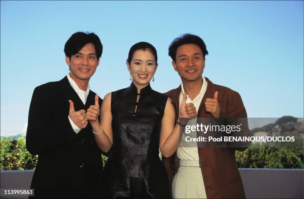 Cannes 96: Photo-Call "Temptress Moon" In Cannes, France On May, 1996-Kevin Li, Gong Li, Leslie Cheung.