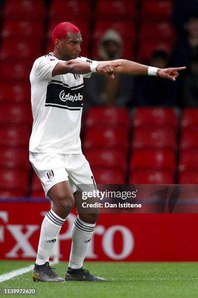 Ryan Babel of Fulham celebrates after scoring his team's first goal during the Premier League match between Watford FC and Fulham FC at Vicarage Road...