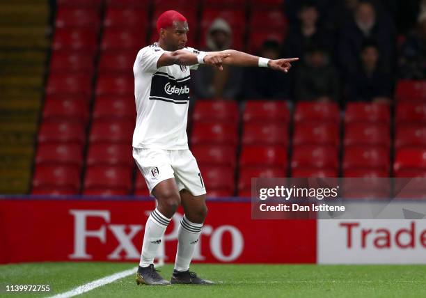 Ryan Babel of Fulham celebrates after scoring his team's first goal during the Premier League match between Watford FC and Fulham FC at Vicarage Road...