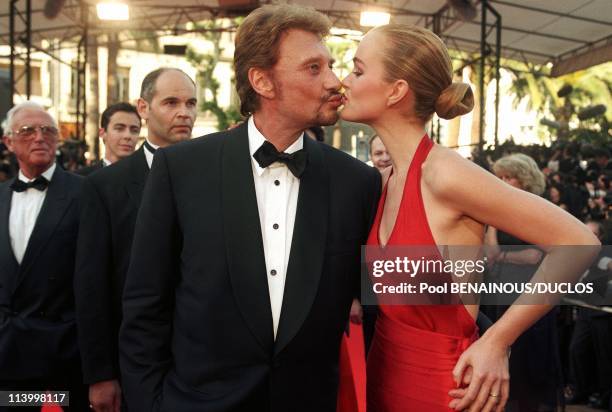 Cannes 98: Opening Ceremony In Cannes, France On May 13, 1998-Johnny Hallyday and wife Laeticia.