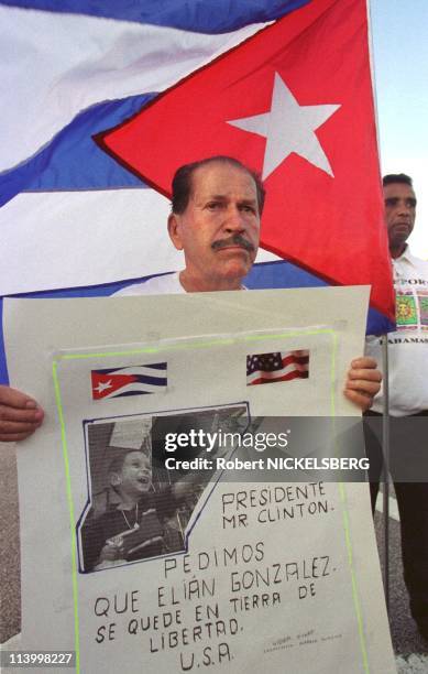 Elian Gonzalez protest In Miami, United States On December 08, 1999-A Cuban-American protester belonging to one of the vocal anti-Castro groups of...