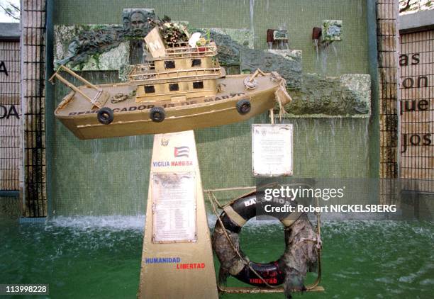 Elian Gonzalez protest In Miami, United States On December 08, 1999-Boat people monument by an anti-Castro exile group to the survivors of those...
