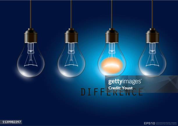 realistic transparent light bulb difference concept - clear mind stock illustrations