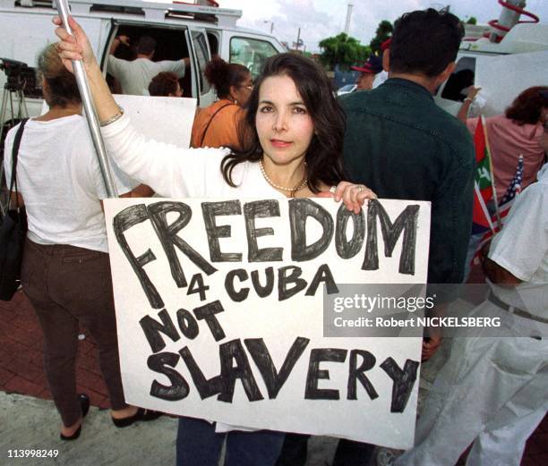 Elian Gonzalez protest In Miami, United States On December 08, 1999-Anti-Castro protester.