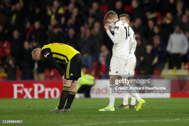 Andre Schurrle of Fulham looks dejected as his team are relegated due to the result in the Premier League match between Watford FC and Fulham FC at...