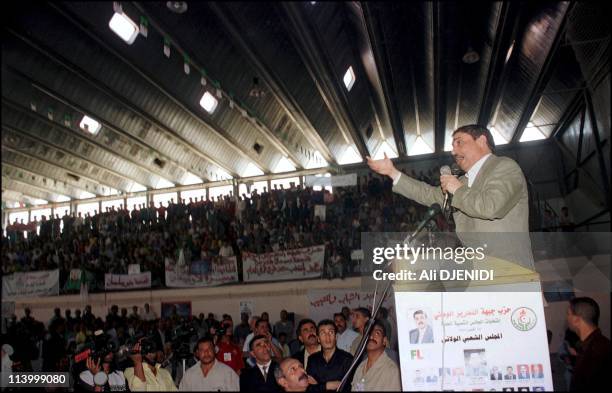 Head of the Algerian government Mr Benflis, the secretary general of the FLN party in the city of M'sila, campaigning in the local elections planned...