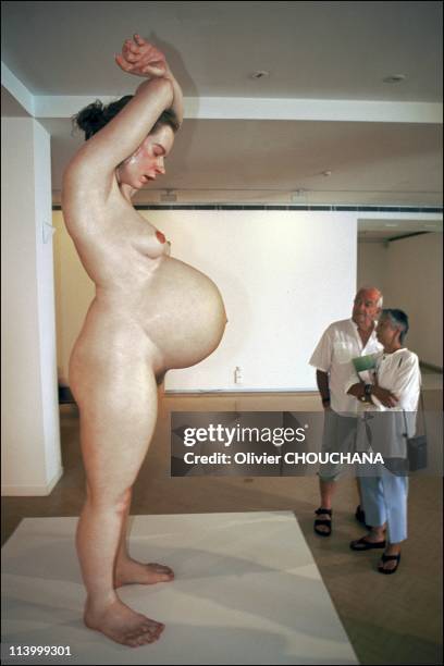 Ron Mueck exhibition in Sydney, Australia in January, 2003-Pregnant woman 2002. From National Gallery residency 252 cm x 72 x 69 cm. Courtesy of the...