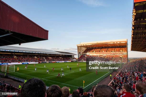 General view of Pittodrie Stadium during the UEFA Europa League third round qualifying second leg match between Aberdeen FC and Real Sociedad at...