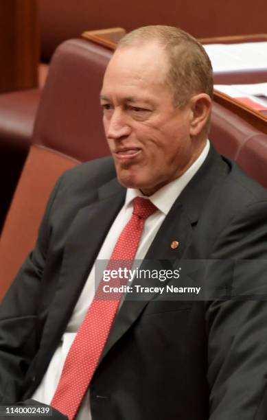 Senator Fraser Anning in the Senate at Parliament House on April 03, 2019 in Canberra, Australia. Senator Anning is facing a censure motion over his...