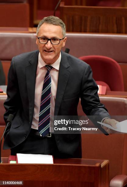 Senator Richard Di Natale in the Senate at Parliament House on April 03, 2019 in Canberra, Australia. Senator Anning is facing a censure motion over...