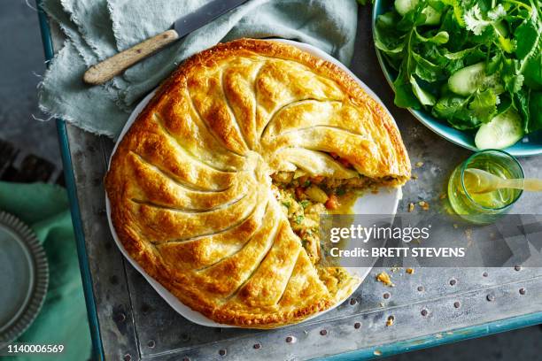 rustic freeform moroccan chicken pie - savory pie stockfoto's en -beelden
