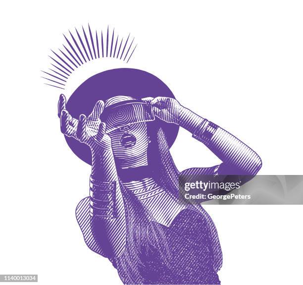 beautiful young woman using virtual reality simulator - holding game controller stock illustrations