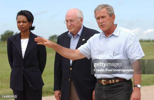 Bush holds Press Conference at Crawford Ranch In Crawford, United States On August 23, 2004 -President Bush answers a question during a press...