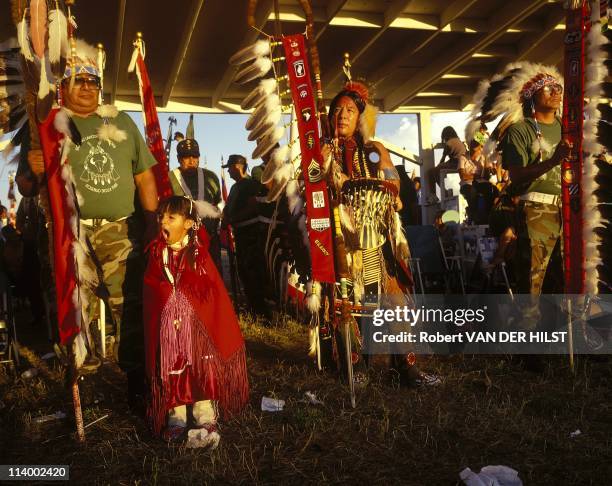 Sioux Lakota in Rosebud Reservation In United States In April, 2003-Beverly Larvie around her house.