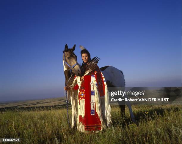 Sioux Lakota in Rosebud Reservation In United States In April, 2003-Beverly Larvie around her house.