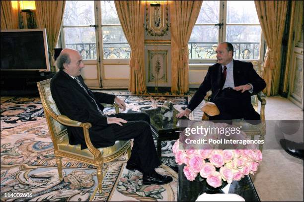 Leader of the Progressive Socialist Party of Lebanon and leader of Druze community, Walid Jumblatt is received by French president Jacques Chirac at...